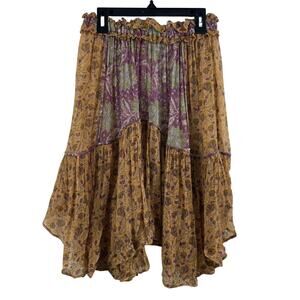 Antik Batik Mini Skirt XS Bohemian Mixed Floral Print Asymmetrical Hem Festival